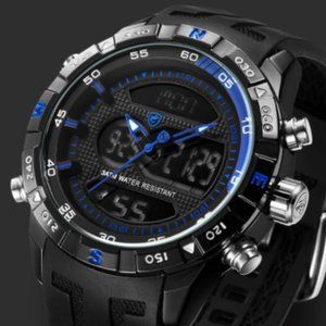 Cool Design SHARK Men Stopwatch Calendar Auto Date Alarm LCD Clock Dual Time Rub